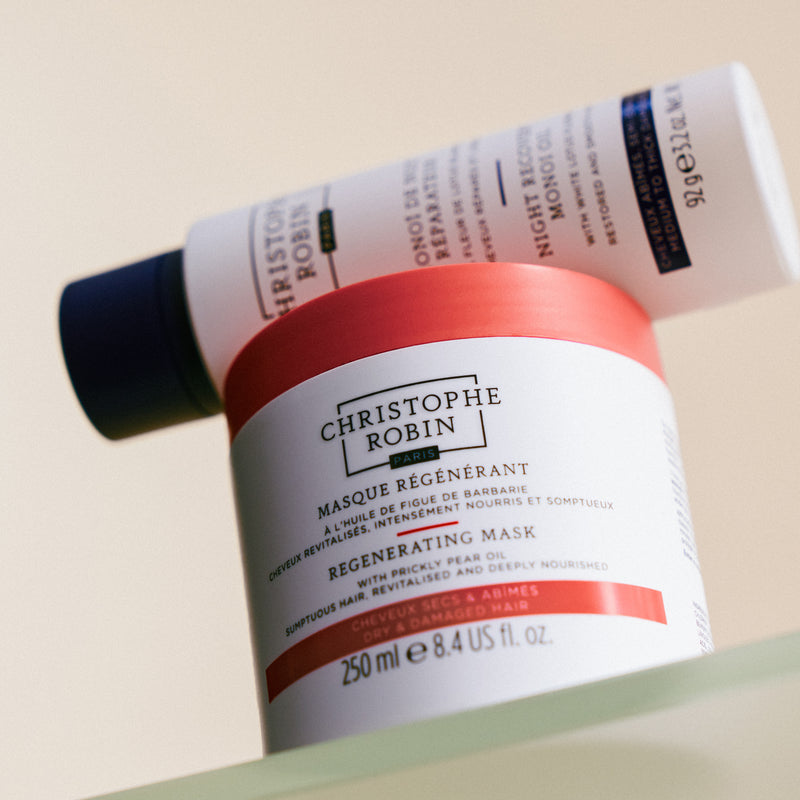 Image of Christophe Robin Regenerating mask and Night Recovery oil on a light beige background