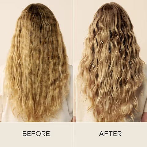 Before and after example showing comparison of blonde hair after using Christophe Robin shade variation range in baby blonde 